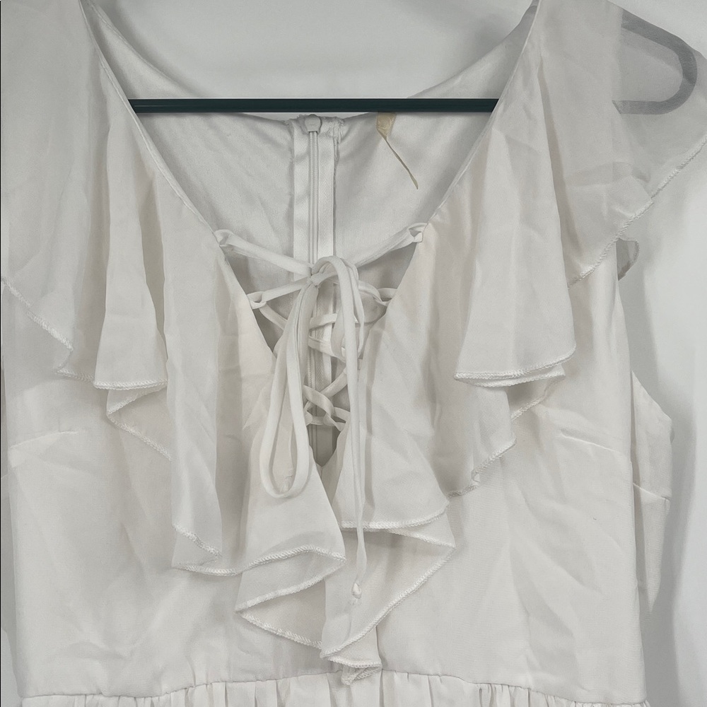 White Ruffle Lace Up High Low Dress Size Large - Picture 5 of 8
